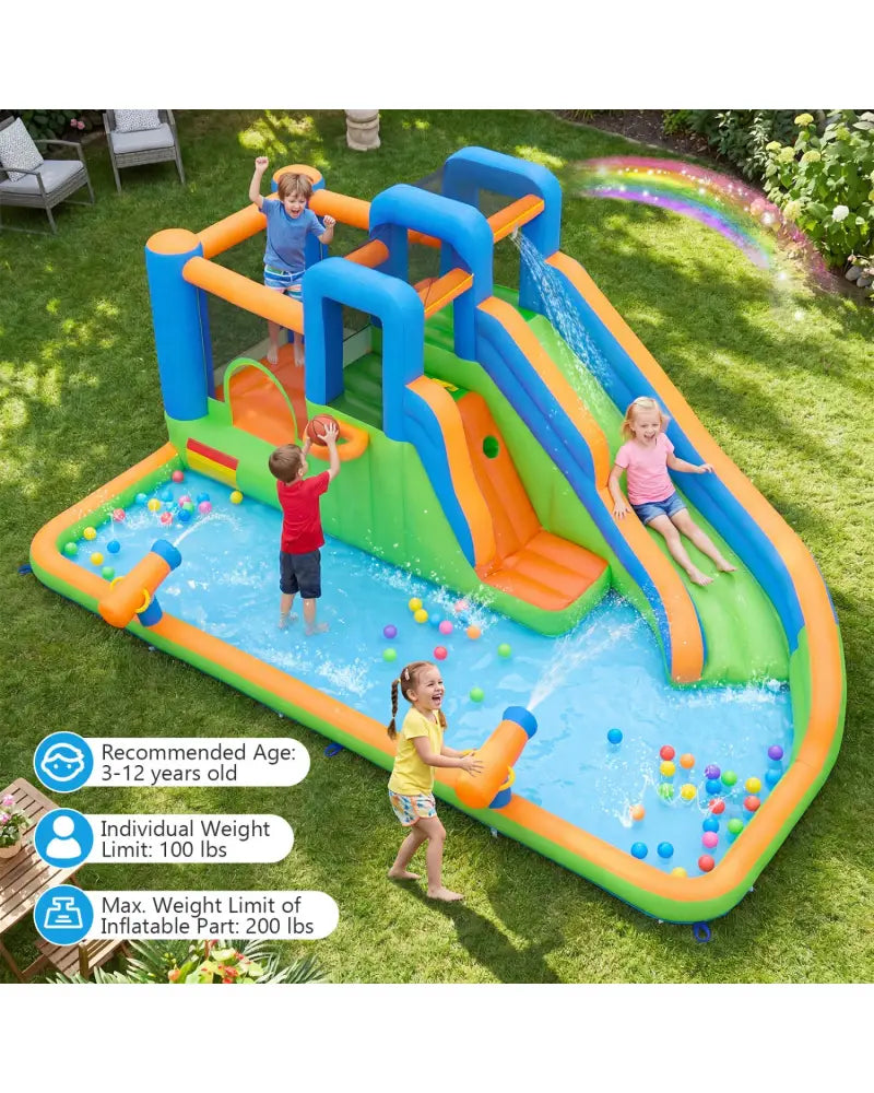 Inflatable Water Slide Park with with 780W Blower and Splash Pool for Yard Party - Inflatable Water Slides