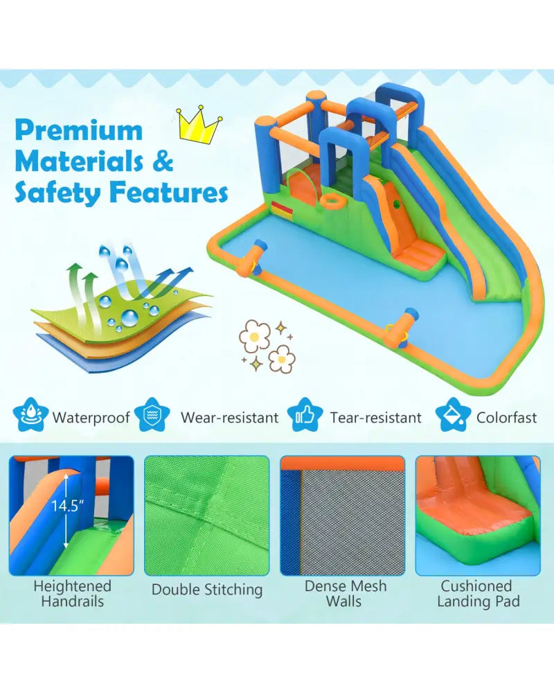 Inflatable Water Slide Park with with 780W Blower and Splash Pool for Yard Party - Inflatable Water Slides