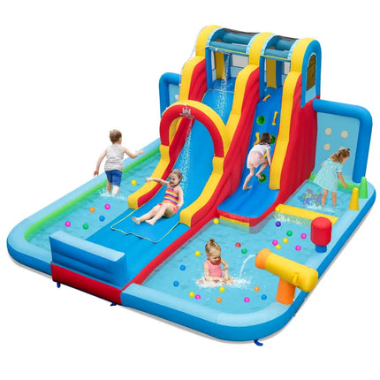 Inflatable Water Slide Water Park with Long Slide and Splash Pools and Ball Pit without Blower - Multicolor - Outdoor