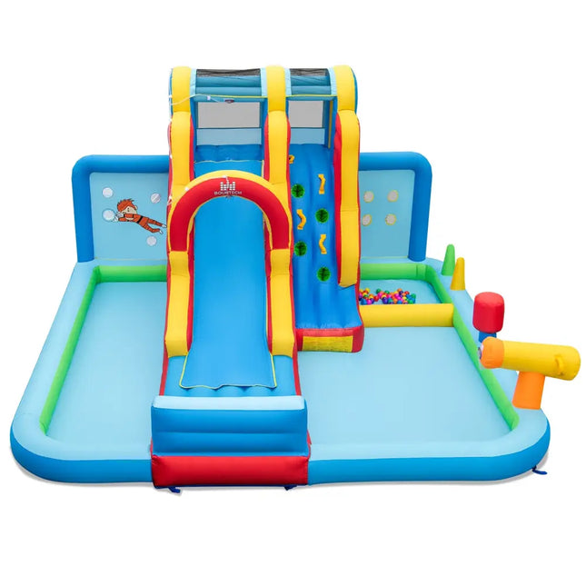 Inflatable Water Slide Water Park with Long Slide and Splash Pools and Ball Pit without Blower - Multicolor - Outdoor