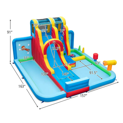 Inflatable Water Slide Water Park with Long Slide and Splash Pools and Ball Pit with 680W Blower - Multicolor - Outdoor