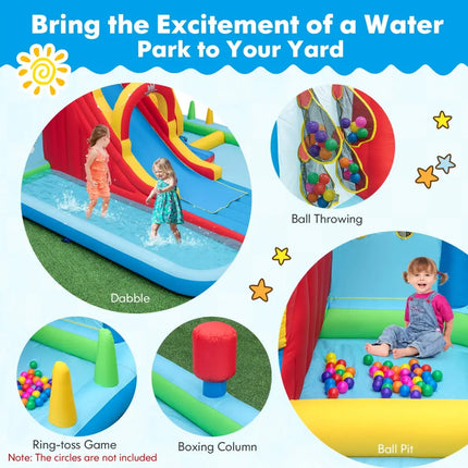 Inflatable Water Slide Water Park with Long Slide and Splash Pools and Ball Pit without Blower - Multicolor - Outdoor