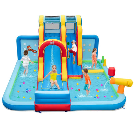 Inflatable Water Slide Water Park with Long Slide and Splash Pools and Ball Pit without Blower - Multicolor - Outdoor