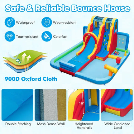 Inflatable Water Slide Water Park with Long Slide and Splash Pools and Ball Pit with 735W Blower - Multicolor - Outdoor