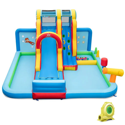 Inflatable Water Slide Water Park with Long Slide and Splash Pools and Ball Pit with 735W Blower - Multicolor - Outdoor
