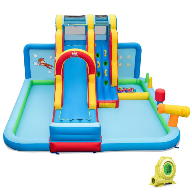 Inflatable Water Slide Water Park with Long Slide and Splash Pools and Ball Pit with 735W Blower - Multicolor - Outdoor