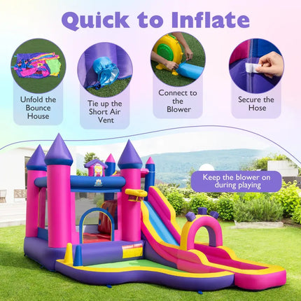 Inflatable Water Slide Princess Themed Bounce Castle with Climbing Wall 680W Blower Included - Inflatable Water Slides