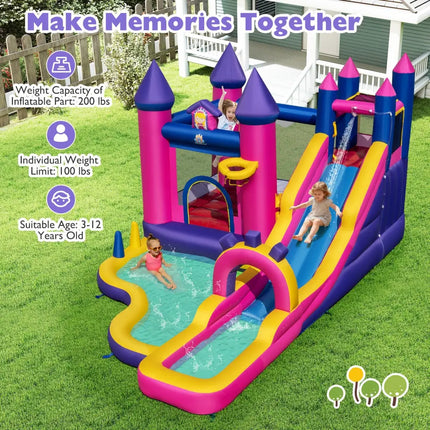 Inflatable Water Slide Princess Themed Bounce Castle with Climbing Wall 680W Blower Included - Inflatable Water Slides