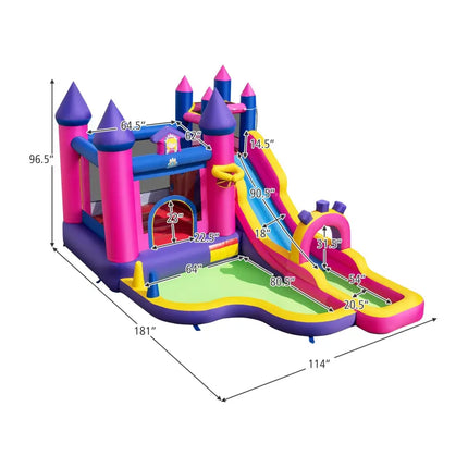 Inflatable Water Slide Princess Themed Bounce Castle with Climbing Wall 680W Blower Included - Inflatable Water Slides