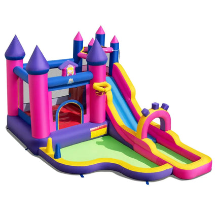 Inflatable Water Slide Princess Themed Bounce Castle with Climbing Wall 680W Blower Included - Inflatable Water Slides
