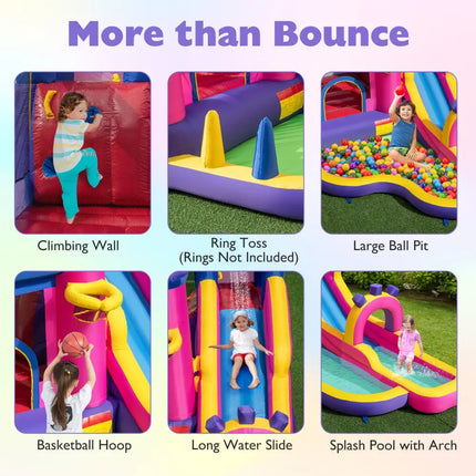 Inflatable Water Slide Princess Themed Bounce Castle with Climbing Wall 680W Blower Included - Inflatable Water Slides