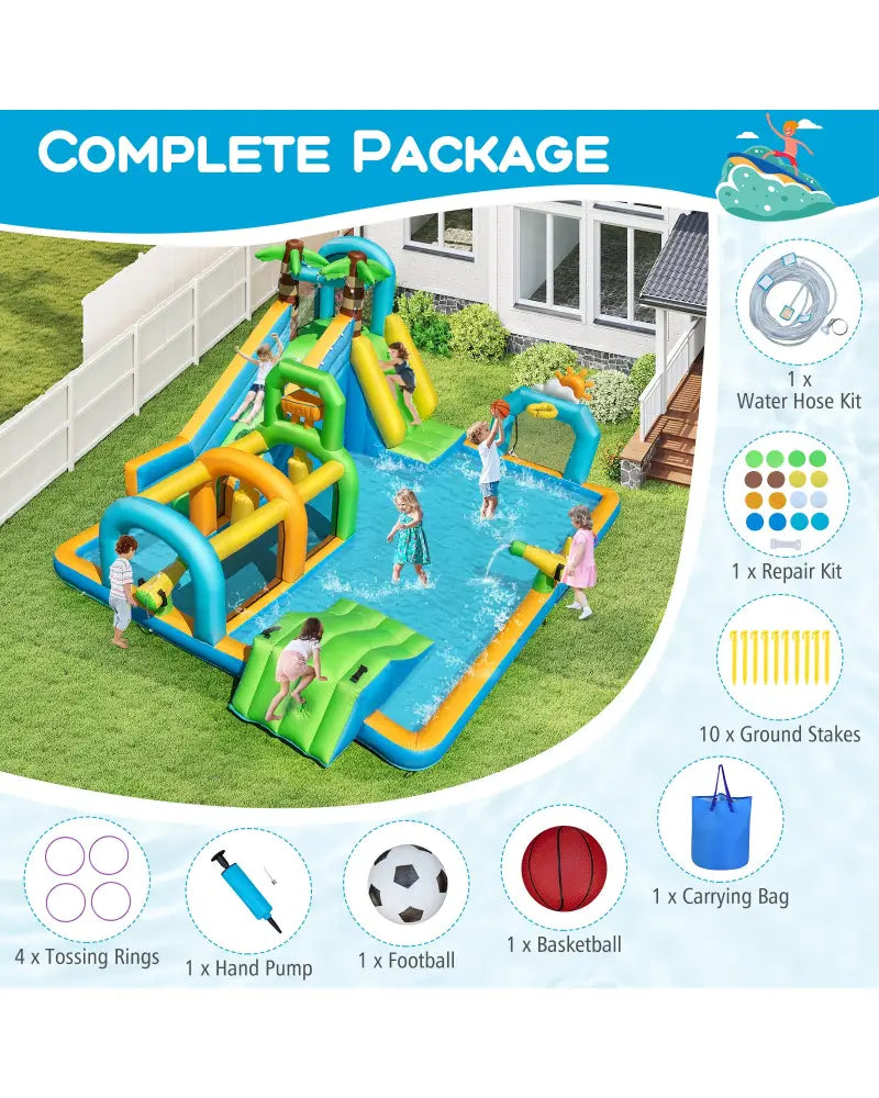 Inflatable Water Slide Tropical Theme Dual Slide Aqua Park Blower Excluded - Inflatable Water Slides
