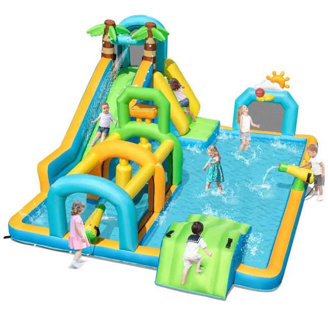 Inflatable Water Slide Tropical Theme Dual Slide Aqua Park Blower Excluded - Inflatable Water Slides