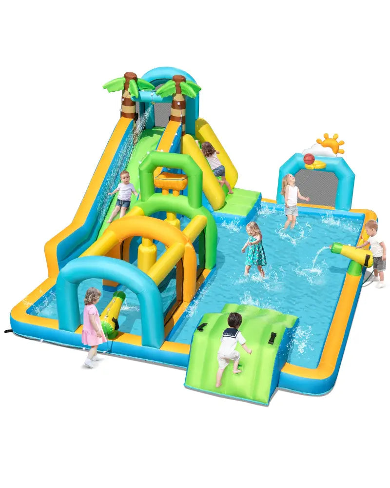 Inflatable Water Slide Tropical Theme Dual Slide Aqua Park Blower Excluded - Inflatable Water Slides