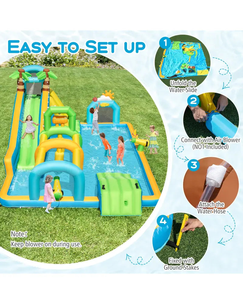 Inflatable Water Slide Tropical Theme Dual Slide Aqua Park Blower Excluded - Inflatable Water Slides