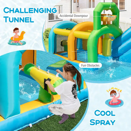 Inflatable Water Slide Tropical Theme Dual Slide Aqua Park Blower Excluded - Inflatable Water Slides