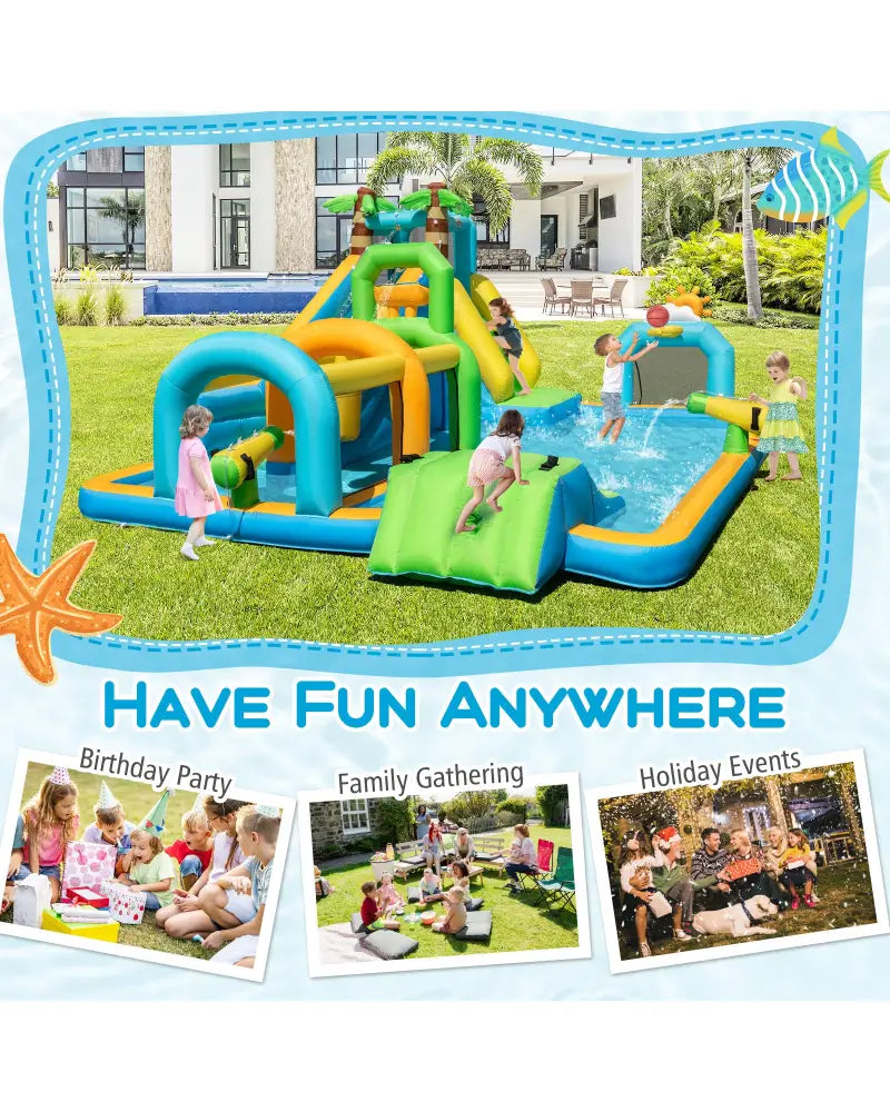 Inflatable Water Slide Tropical Theme Dual Slide Aqua Park Blower Excluded - Inflatable Water Slides