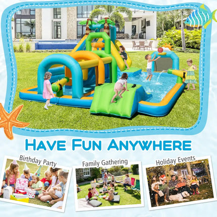 Inflatable Water Slide Tropical Theme Dual Slide Aqua Park Blower Excluded - Inflatable Water Slides