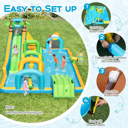 Inflatable Water Slide Tropical Theme Dual Slide Aqua Park Blower Excluded - Inflatable Water Slides