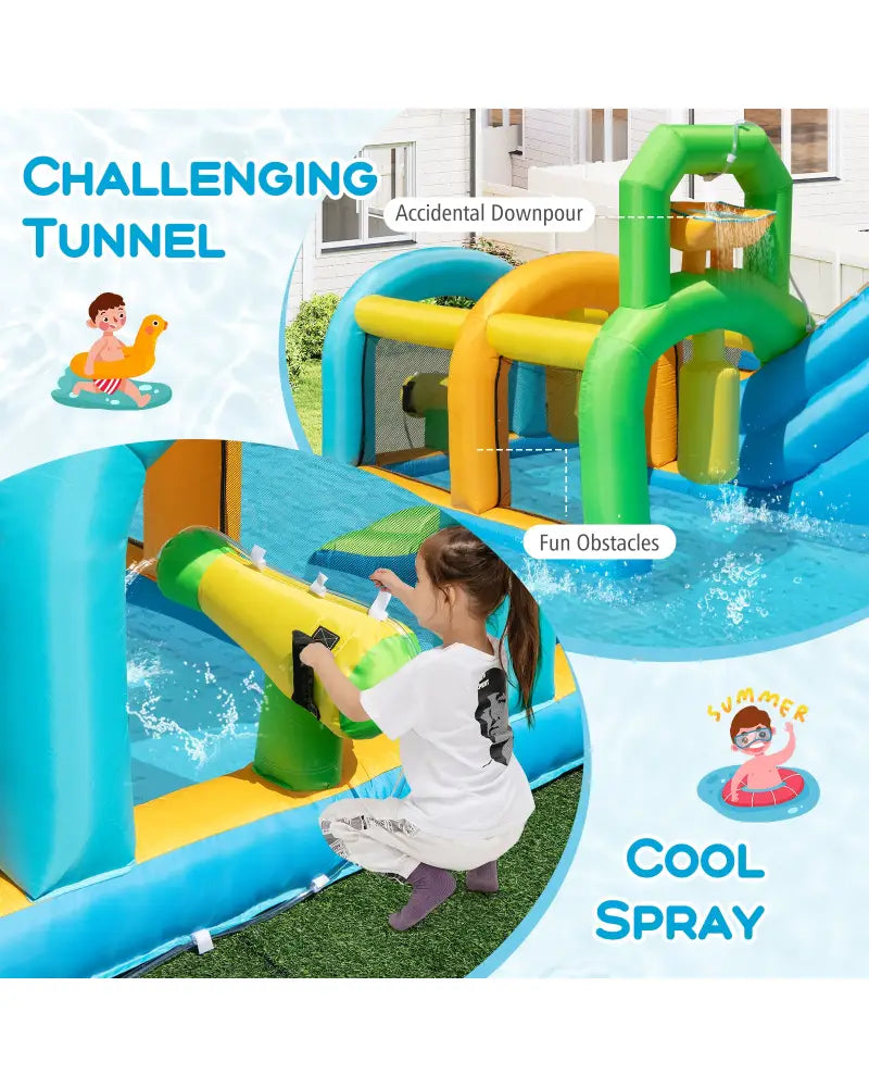 Inflatable Water Slide Tropical Theme Dual Slide Aqua Park Blower Excluded - Inflatable Water Slides