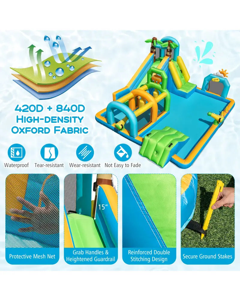 Inflatable Water Slide Tropical Theme Dual Slide Aqua Park with 680W Blower - Inflatable Water Slides