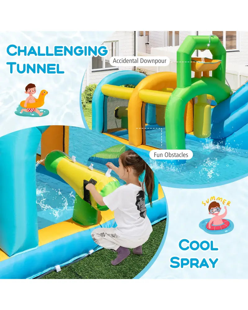 Inflatable Water Slide Tropical Theme Dual Slide Aqua Park with 680W Blower - Inflatable Water Slides
