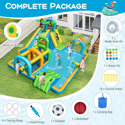 Inflatable Water Slide Tropical Theme Dual Slide Aqua Park with 680W Blower - Inflatable Water Slides