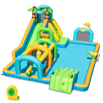 Inflatable Water Slide Tropical Theme Dual Slide Aqua Park with 680W Blower - Inflatable Water Slides