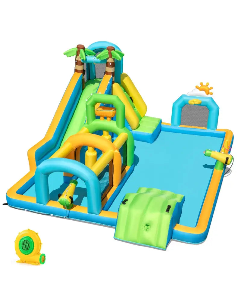 Inflatable Water Slide Tropical Theme Dual Slide Aqua Park with 680W Blower - Inflatable Water Slides