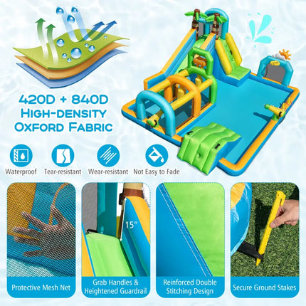 Inflatable Water Slide Tropical Theme Dual Slide Aqua Park with 680W Blower - Inflatable Water Slides