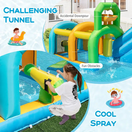 Inflatable Water Slide Tropical Theme Dual Slide Aqua Park with 680W Blower - Inflatable Water Slides