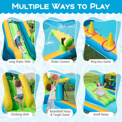 Inflatable Water Slide Tropical Theme Dual Slide Aqua Park with 735W Blower - Inflatable Water Slides
