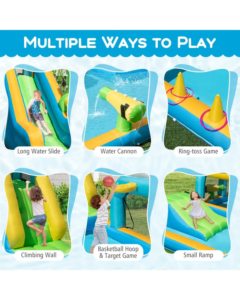Inflatable Water Slide Tropical Theme Dual Slide Aqua Park with 735W Blower - Inflatable Water Slides