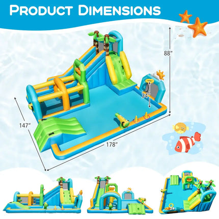 Inflatable Water Slide Tropical Theme Dual Slide Aqua Park with 735W Blower - Inflatable Water Slides