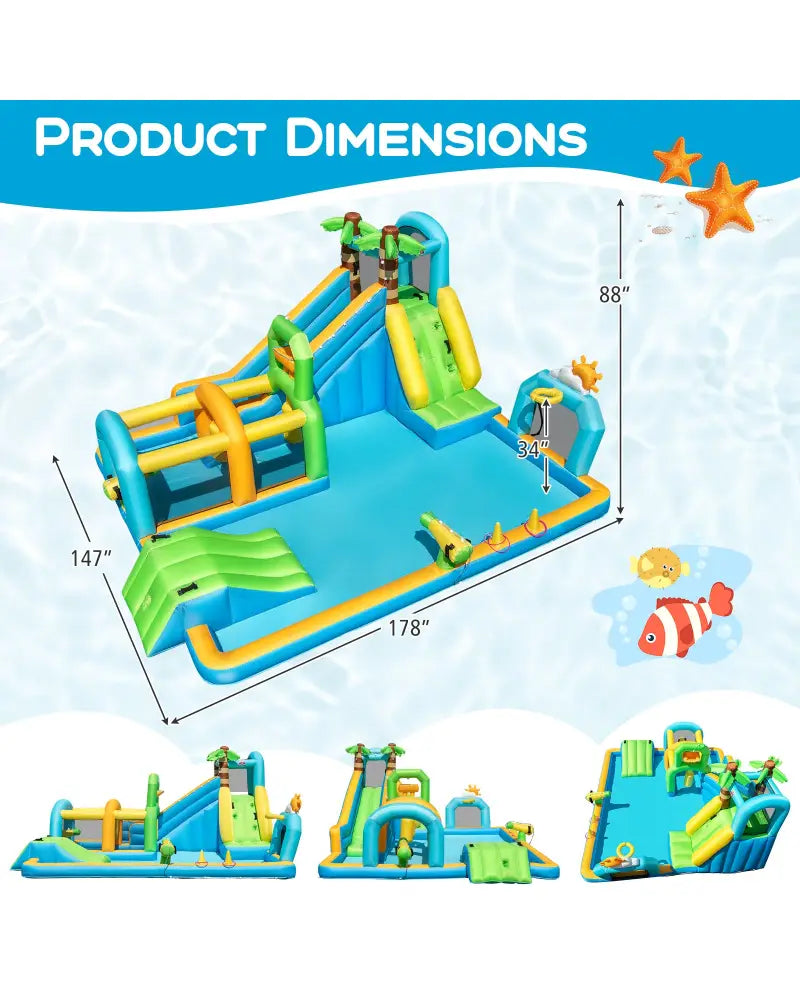Inflatable Water Slide Tropical Theme Dual Slide Aqua Park with 735W Blower - Inflatable Water Slides
