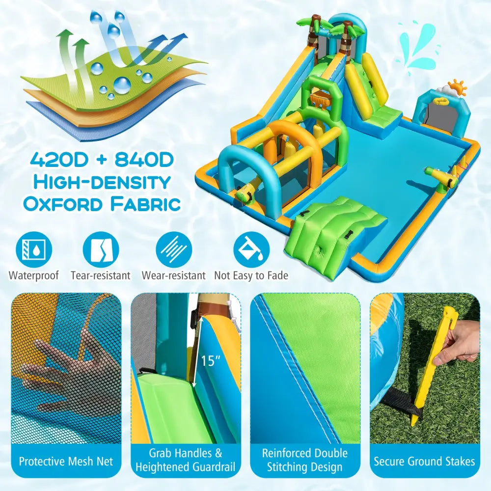 Inflatable Water Slide Tropical Theme Dual Slide Aqua Park with 735W Blower - Inflatable Water Slides