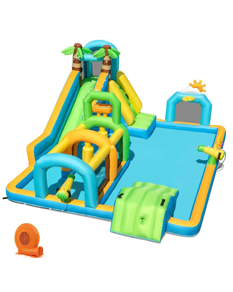 Inflatable Water Slide Tropical Theme Dual Slide Aqua Park with 750W Blower - Inflatable Water Slides