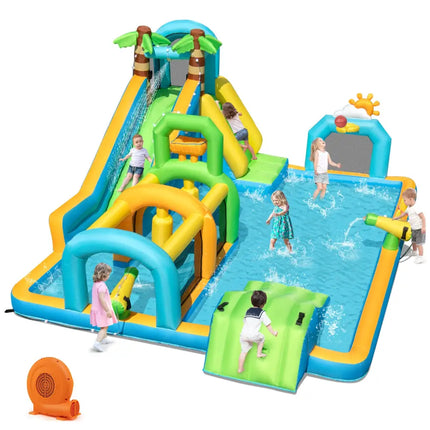 Inflatable Water Slide Tropical Theme Dual Slide Aqua Park with 750W Blower - Inflatable Water Slides