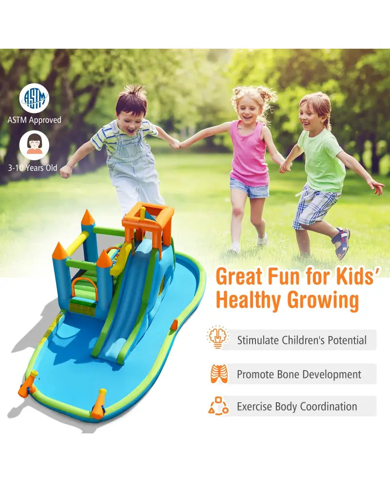 Inflatable Water Slide with Bounce House and Splash Pool without Blower for Kids - Inflatable Water Slides