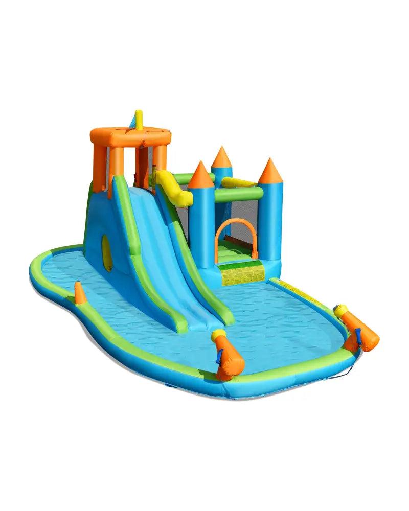 Inflatable Water Slide with Bounce House and Splash Pool without Blower for Kids - Inflatable Water Slides