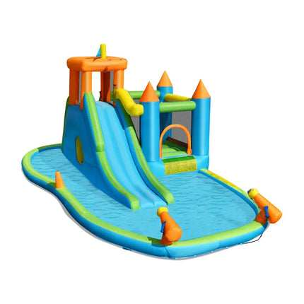 Inflatable Water Slide with Bounce House and Splash Pool without Blower for Kids - Inflatable Water Slides