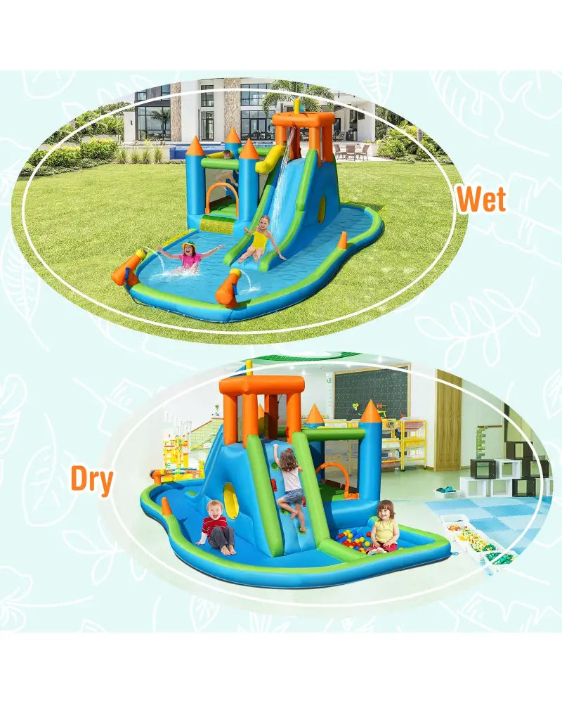 Inflatable Water Slide with Bounce House and Splash Pool without Blower for Kids - Inflatable Water Slides