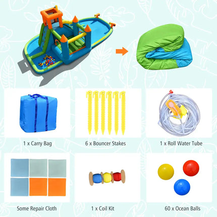 Inflatable Water Slide with Bounce House and Splash Pool without Blower for Kids - Inflatable Water Slides