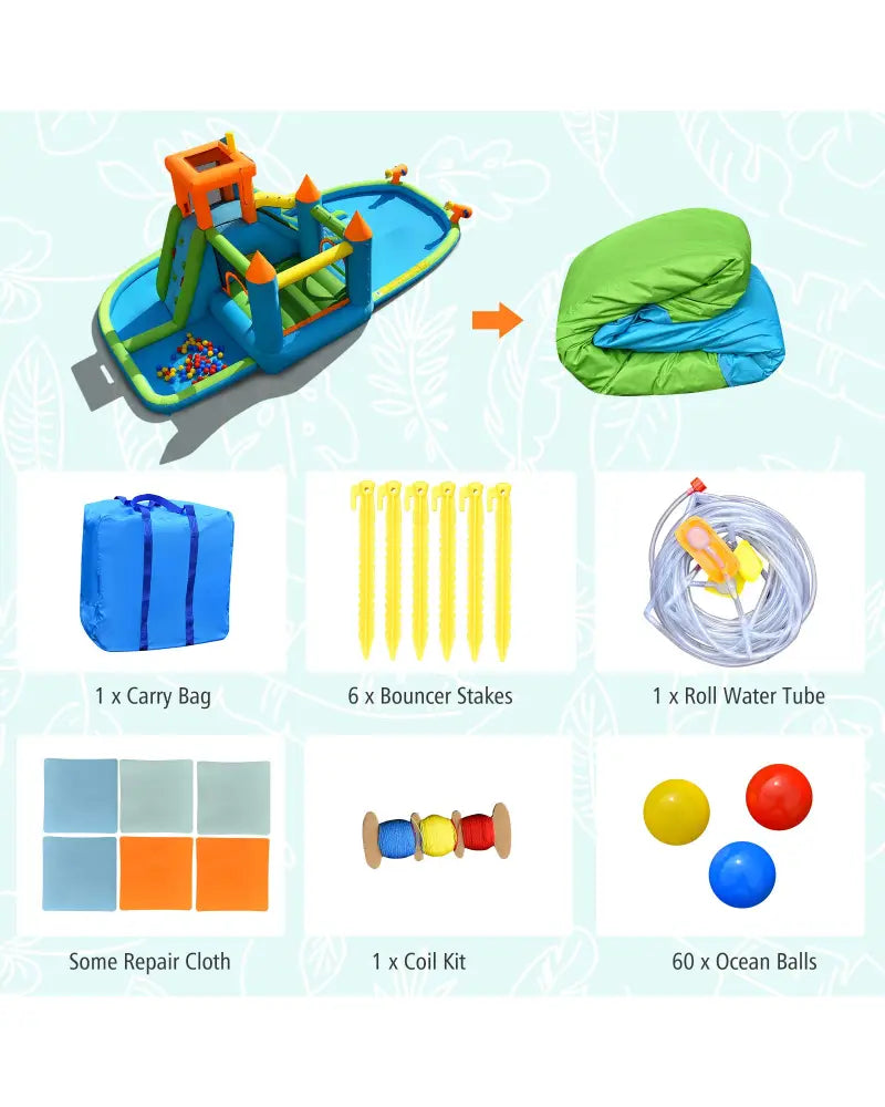 Inflatable Water Slide with Bounce House and Splash Pool without Blower for Kids - Inflatable Water Slides