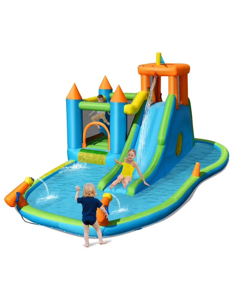 Inflatable Water Slide with Bounce House and Splash Pool without Blower for Kids - Inflatable Water Slides