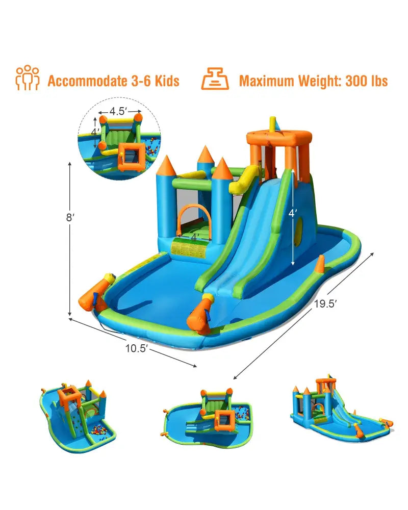 Inflatable Water Slide with Bounce House and Splash Pool without Blower for Kids - Inflatable Water Slides
