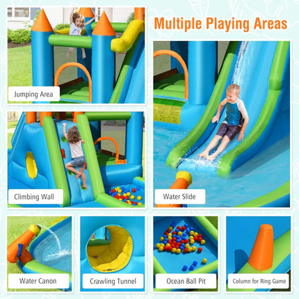Inflatable Water Slide with Bounce House and Splash Pool without Blower for Kids - Inflatable Water Slides