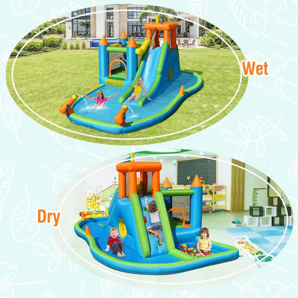 Inflatable Water Slide with Bounce House and Splash Pool without Blower for Kids - Inflatable Water Slides