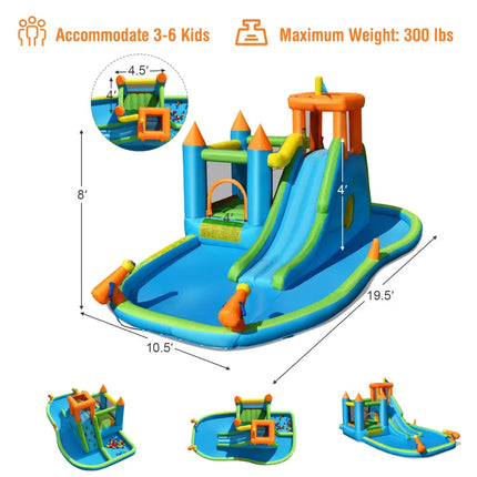 Inflatable Water Slide with Bounce House and Splash Pool without Blower for Kids - Inflatable Water Slides