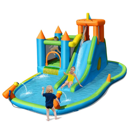 Inflatable Water Slide with Bounce House and Splash Pool without Blower for Kids - Inflatable Water Slides